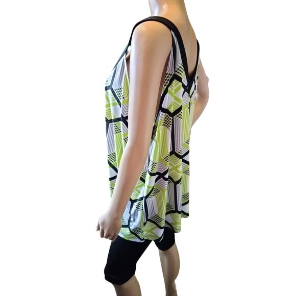 Worthington Woman Geometric Print Sleeveless V-Neck Tunic Top Plus Size 2X - Picture 3 of 7